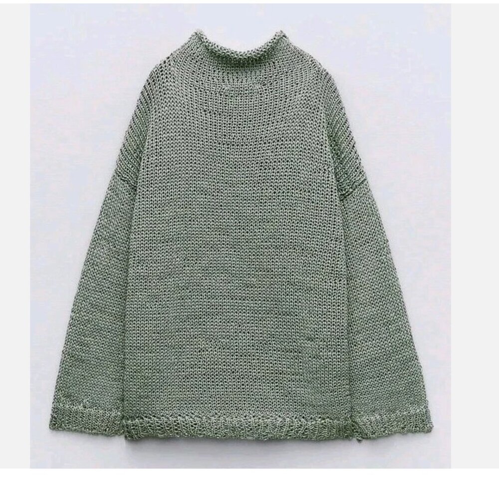 NWT Zara Open Knit Sweater L Mint Sage Sheer Drop Shoulder Slouchy Bloggers Fave - Picture 5 of 9